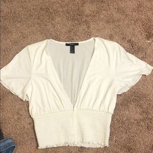 White cropped short sleeve shirt